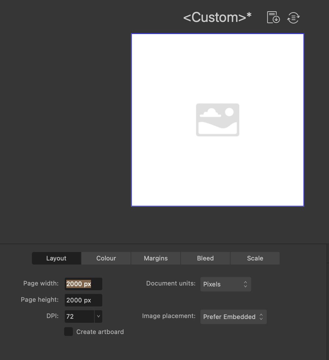 setting the document resolution to 2000x2000 pixels